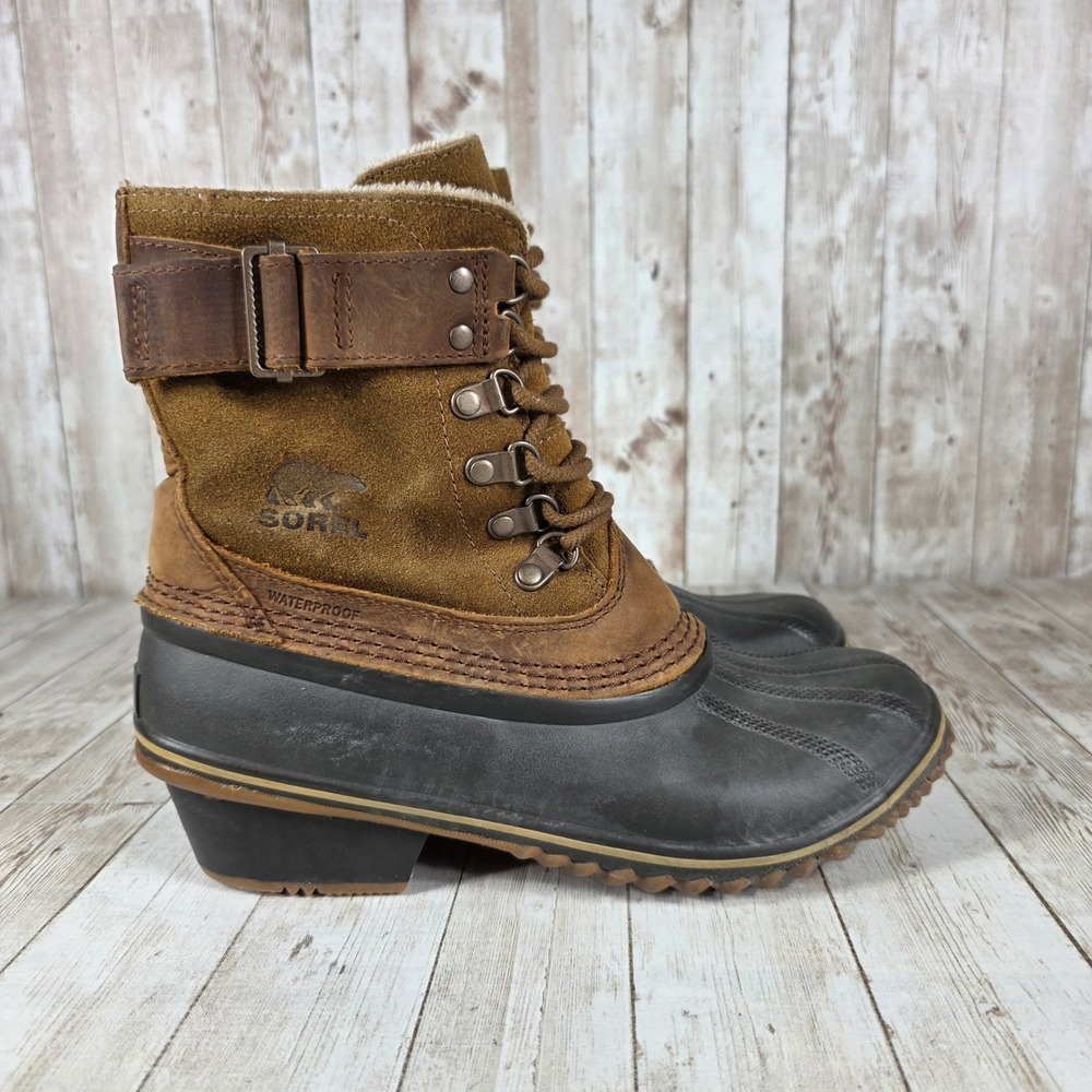 Sorel‎ Women's Waterproof Leather Duck Boots Lace Up Buckle Tan Brown Size 8